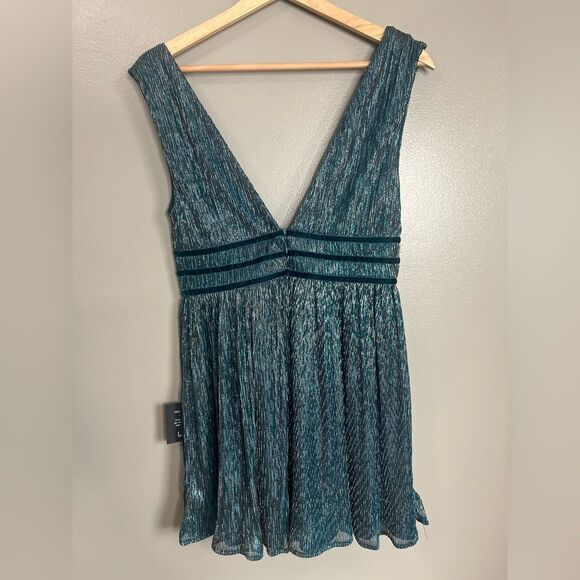 Lulu’s smoke show metallic teal velvet mini dress small cocktail party holiday - Picture 6 of 8